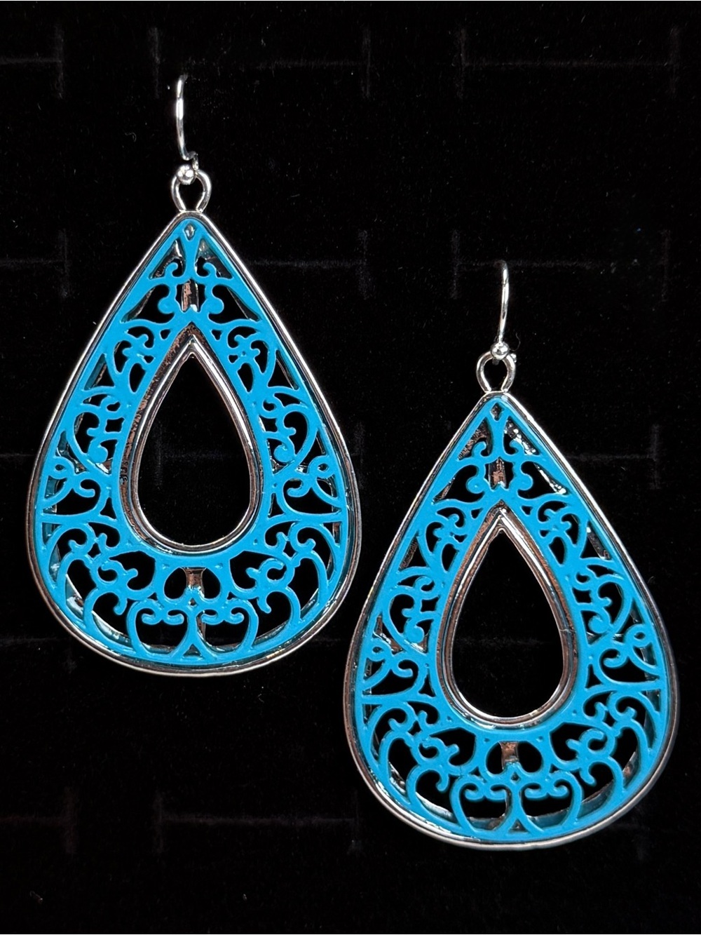 Bohemian Chic Silvertone and Blue Teardrop weighted Pierced Earrings